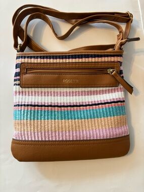 Rosetti Tan Crossbody with Pastel Stripe Panel
